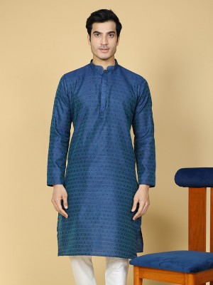 Namaskar Men Self Design A-line Kurta(Blue, Dark Blue)