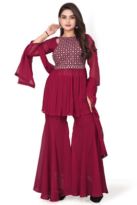 SREEVFASHION Women Kurti Palazzo Dupatta Set