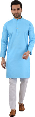 MOUDLIN Men Solid Straight Kurta(Light Blue)