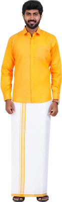 SUMAN TEX Men Shirt Dhoti Set