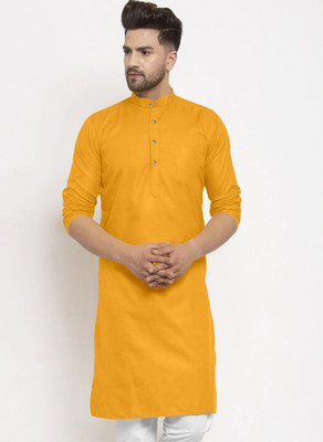 Svatantra Men Solid Straight Kurta(Yellow)