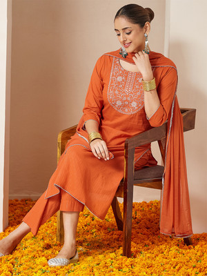 Janasya Women Kurti Pant Dupatta Set
