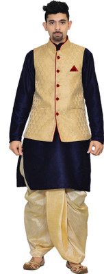 Royal Garments Men Kurta Dhoti Pant Ethnic Jacket Set