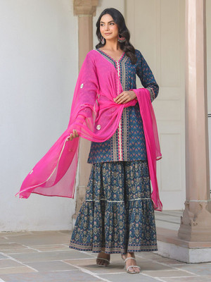 Janasya Women Kurti Sharara Dupatta Set