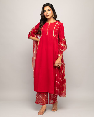 FIORRA Women Kurta Palazzo Dupatta Set