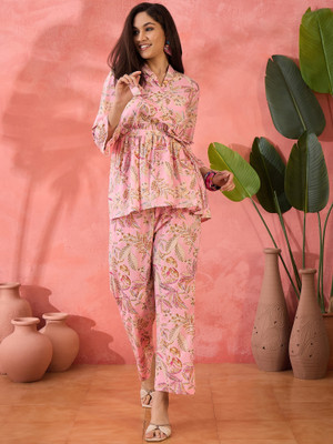 Sangria Women Crop Top Pant Set