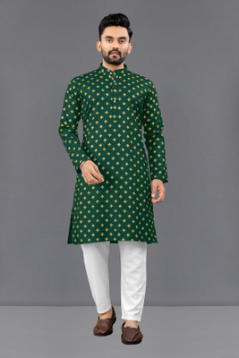 Shree Dutt Creation Men Printed Straight Kurta(Green)