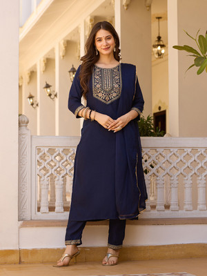 Feelon Embroidered Kurta, Trouser/Pant & Dupatta Set
