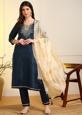 DSK Studio Embroidered Kurta, Trouser/Pant & Dupatta Set