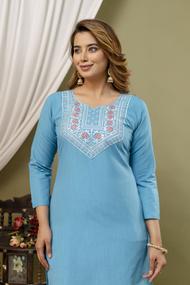 Suta Designer Women Solid Straight Kurta(Light Blue)