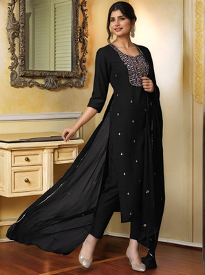 Tasrika Embroidered Anarkali Kurta, Bottom & Dupatta Set