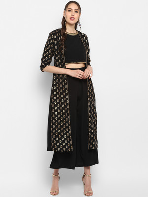 Janasya Women Ethnic Top Palazzo Ethnic Jacket Set