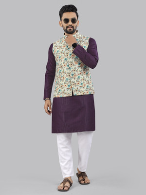 LeipZig Men Kurta Pyjama Ethnic Jacket Set