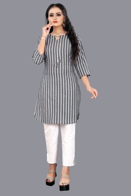 padmashri international Women Striped A-line Kurta(Green)