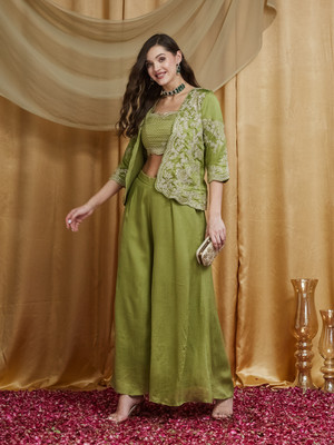 Tasrika Women Crop Top Palazzo Ethnic Jacket Set