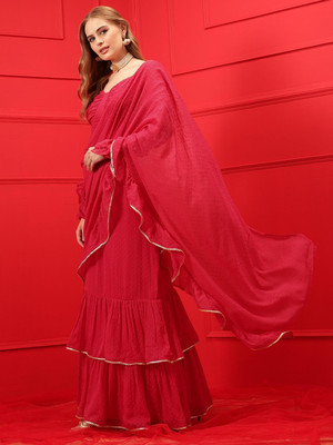 INDO STREET Women Crop Top Skirt Dupatta Set