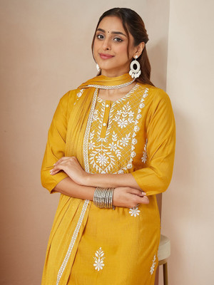 Janasya Women Kurta Pant Dupatta Set