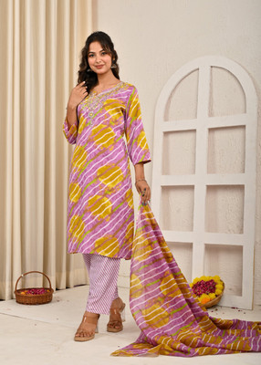 Attire Aura Embroidered, Printed Kurta, Trouser/Pant & Dupatta Set