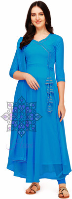 HESVI Women Solid Anarkali Kurta(Blue)