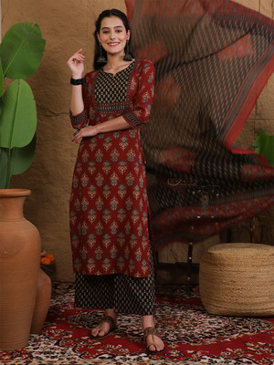 Gulmohar Jaipur Women Kurta Palazzo Dupatta Set