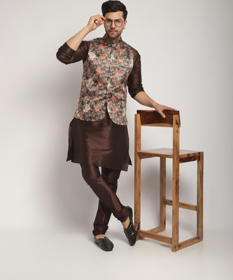 kaifoo Men Kurta Churidar Ethnic Jacket Set