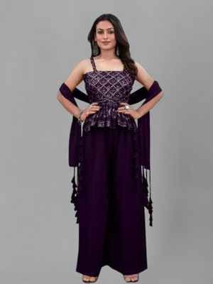 Camerfly Women Crop Top Sharara Dupatta Set