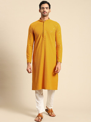Rajubhai Hargovindas Men Embellished Straight Kurta(Gold)