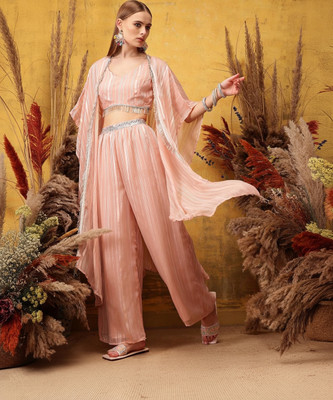 INDO STREET Women Crop Top Palazzo Dupatta Set