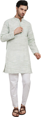 Abhiyuthan Men Woven Design Straight Kurta(Light Green)