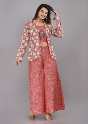 JC4U Women Ethnic Top Sharara Ethnic Jacket Set