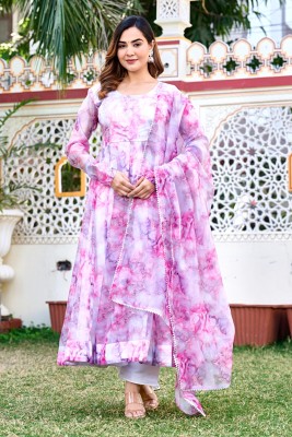 GRISHU COLLECTION Floral Print Anarkali Kurta, Bottom & Dupatta Set