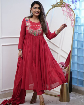 SANGARIA Embroidered Anarkali Kurta, Bottom & Dupatta Set