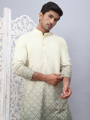 Jompers Men Printed Straight Kurta(Grey, Green)