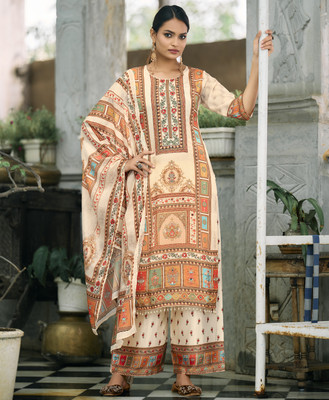 MOJILAA Women Kurta Palazzo Dupatta Set