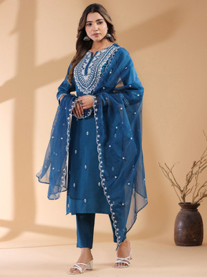 Janasya Women Kurta Pant Dupatta Set
