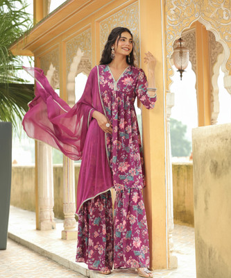 Janasya Women Kurta Sharara Dupatta Set