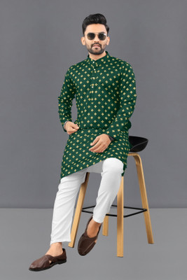 Shree Dutt Creation Men Polka Print Straight Kurta(Green)