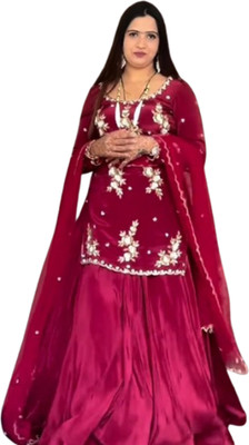 AHJANANDTEX Women Ethnic Top Sharara Dupatta Set