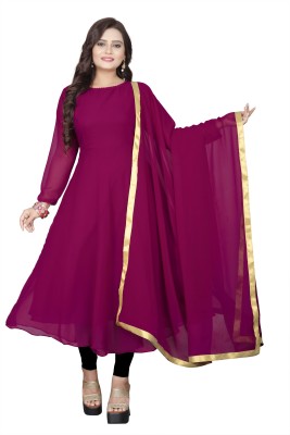 Nilkanth Fashion Women Solid Anarkali Kurta(Purple)