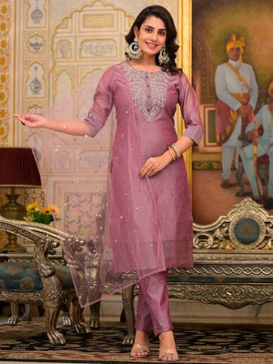 SHREEJI ENTERPRISE Embroidered Kurta, Palazzo & Dupatta Set