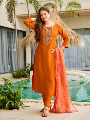 Fabrion Embroidered Kurta, Salwar & Dupatta Set