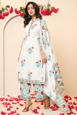 Jaipuri Bunaai Women Kurta Pant Attached Dupatta Set