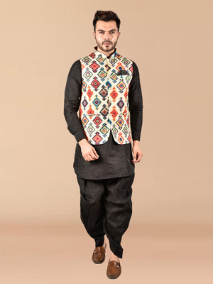 PRINTCULTR Men Kurta Dhoti Pant Ethnic Jacket Set
