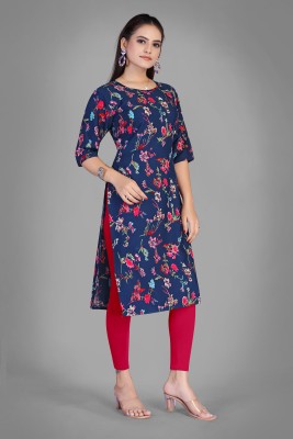 KEERAN ENTERPRISE Women Printed A-line Kurta(Dark Blue)