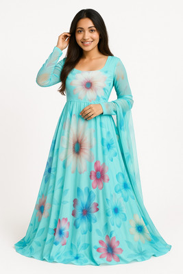 GlimmerGown Anarkali Gown(Light Blue)