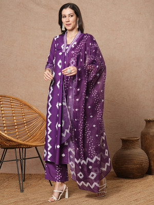 Tasrika Printed Anarkali Kurta, Bottom & Dupatta Set