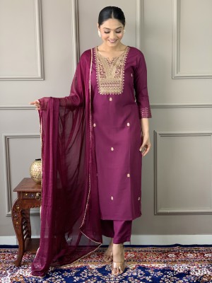 GownGrace Embroidered Kurta, Salwar & Dupatta Set