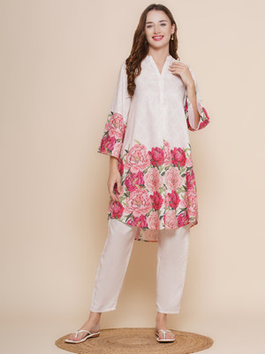 Bhama COUTURE Women Printed A-line Kurta(White)