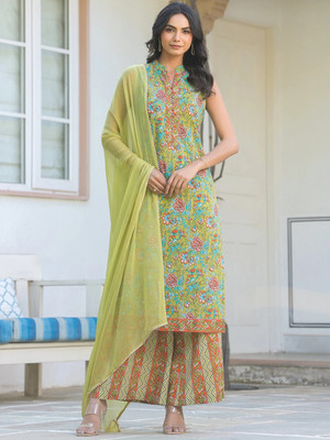 Janasya Women Kurta Pant Dupatta Set