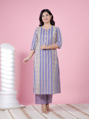 Aramya Women Striped Straight Kurta(Blue)